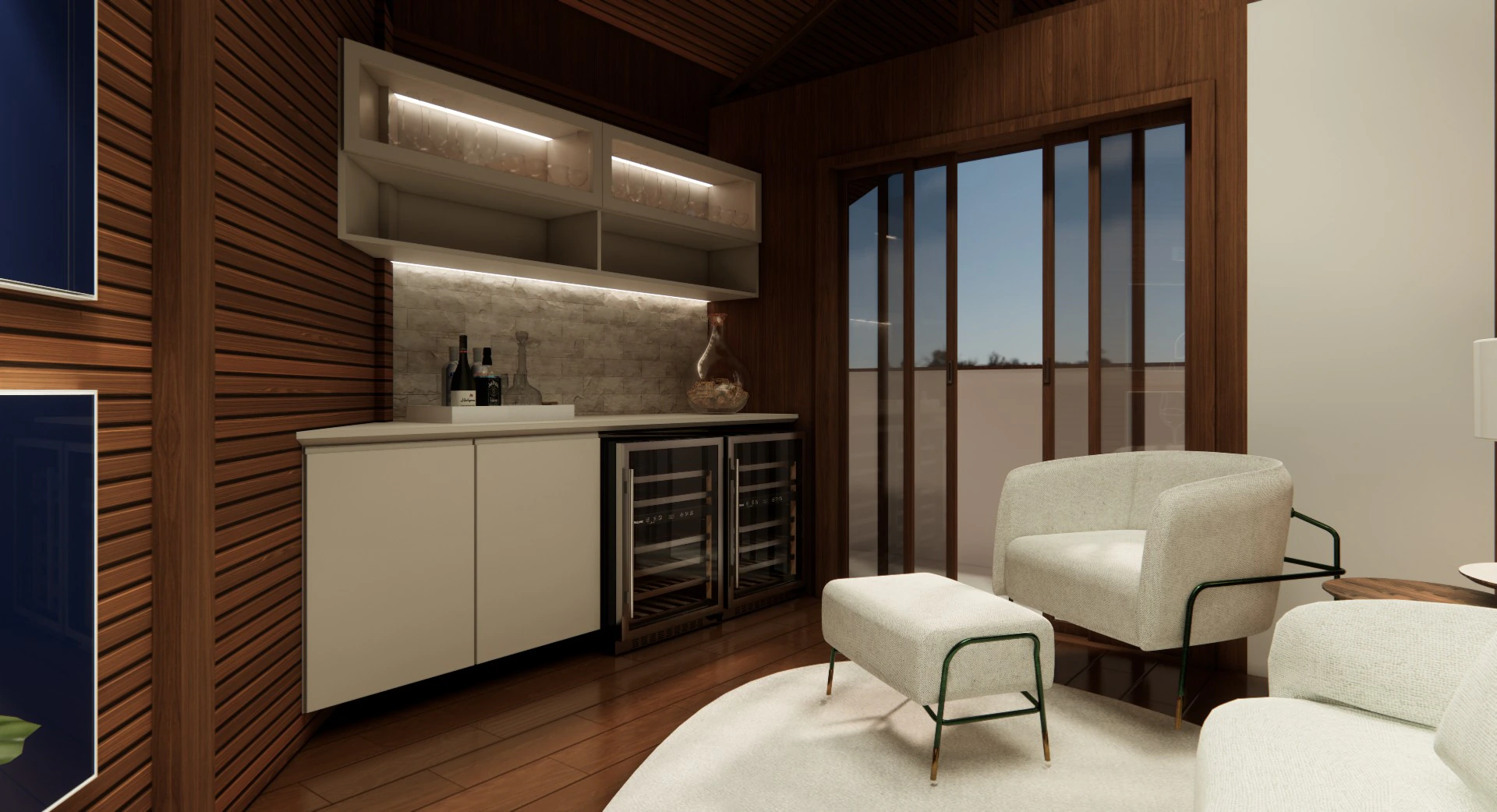 Detalhe do bar com adega climatizada — Projeto AG