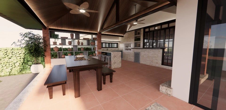 Mesa longa e cozinha integrada — Projeto CL